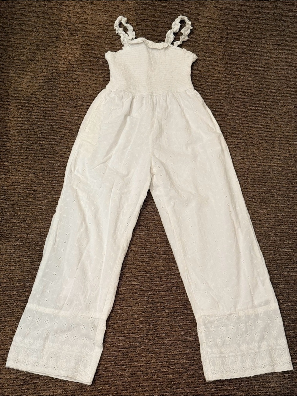 Jessica Simpson White Eyelet Smocked Jumpsuit